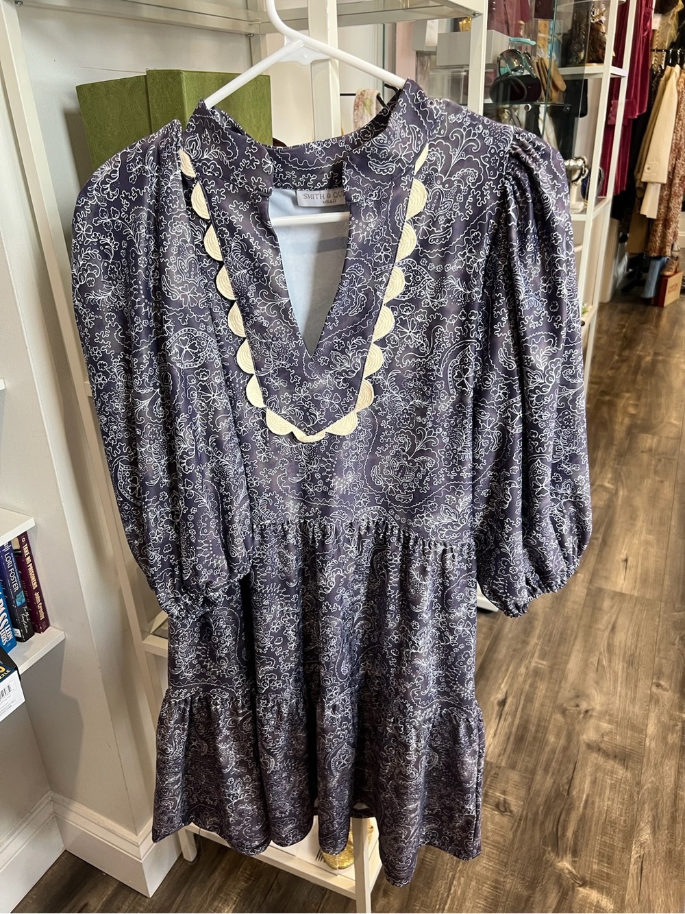Smith & Quinn Smocked Neck Paisley Tiered Dress - Blue and purple color